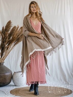 SOLD ON EBAY Chintamani Alchemistry Taupe Fringe Wrap cardigan